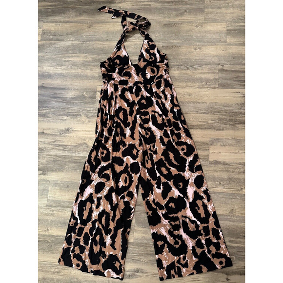 DVF x Target Halter Leopard Neutral Jumpsuit XXL Diane Von Furstenburg Pockets - Picture 5 of 6